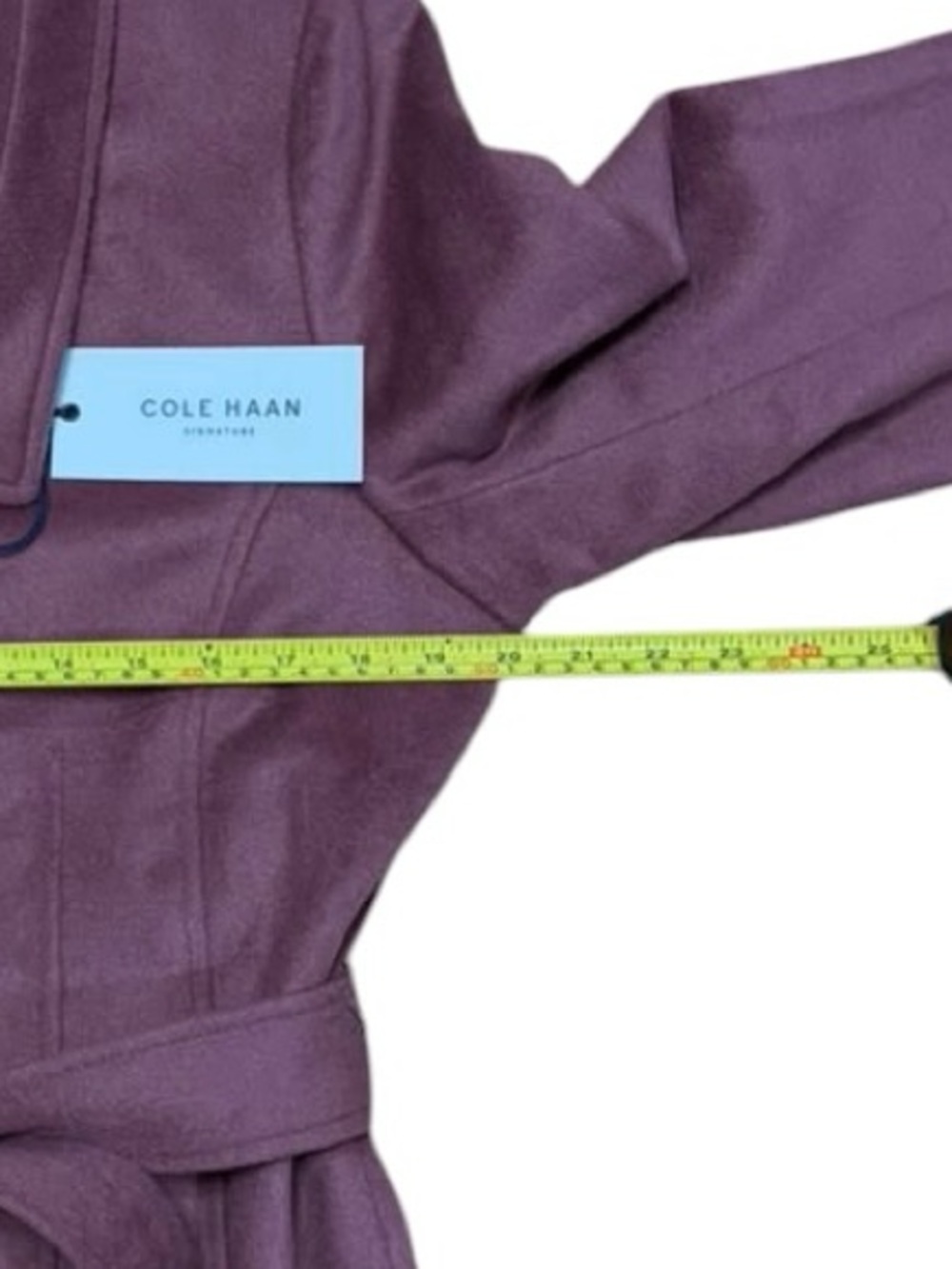 Cole Haan Sz 12 Tie-Waist Wool Trench Coat Dusty Rose pink purple Classic Boho. - Picture 7 of 12